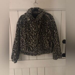 Lucky Brand Black and Gray Faux Fur Jacket
